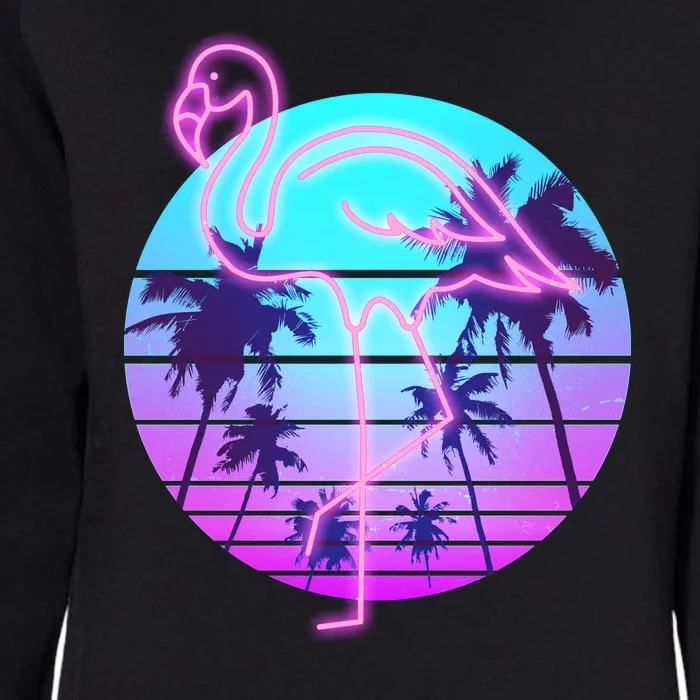 Retro Eighties 80's Neon Flamingo Emblem Womens California Wash Sweatshirt