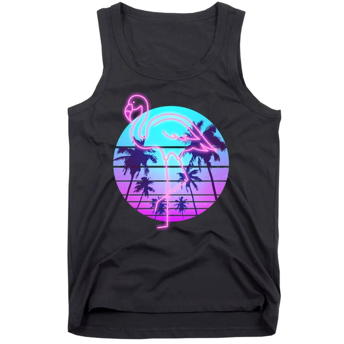 Retro Eighties 80's Neon Flamingo Emblem Tank Top