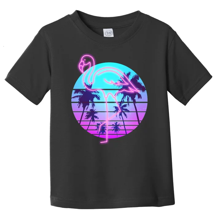 Retro Eighties 80's Neon Flamingo Emblem Toddler T-Shirt