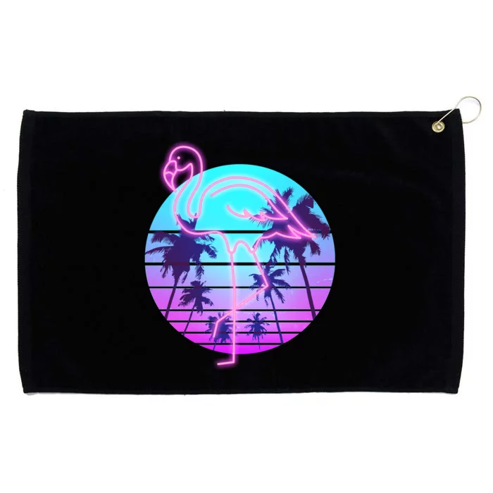 Retro Eighties 80's Neon Flamingo Emblem Grommeted Golf Towel