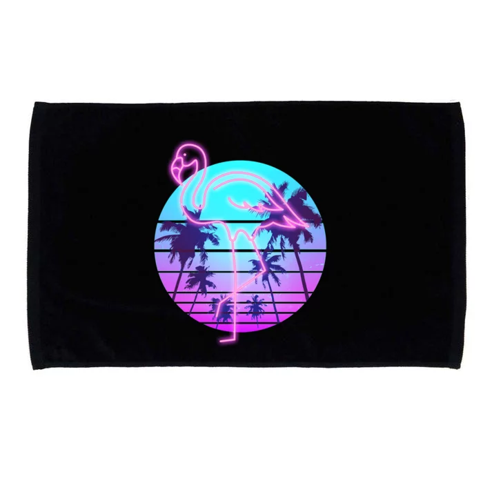 Retro Eighties 80's Neon Flamingo Emblem Microfiber Hand Towel