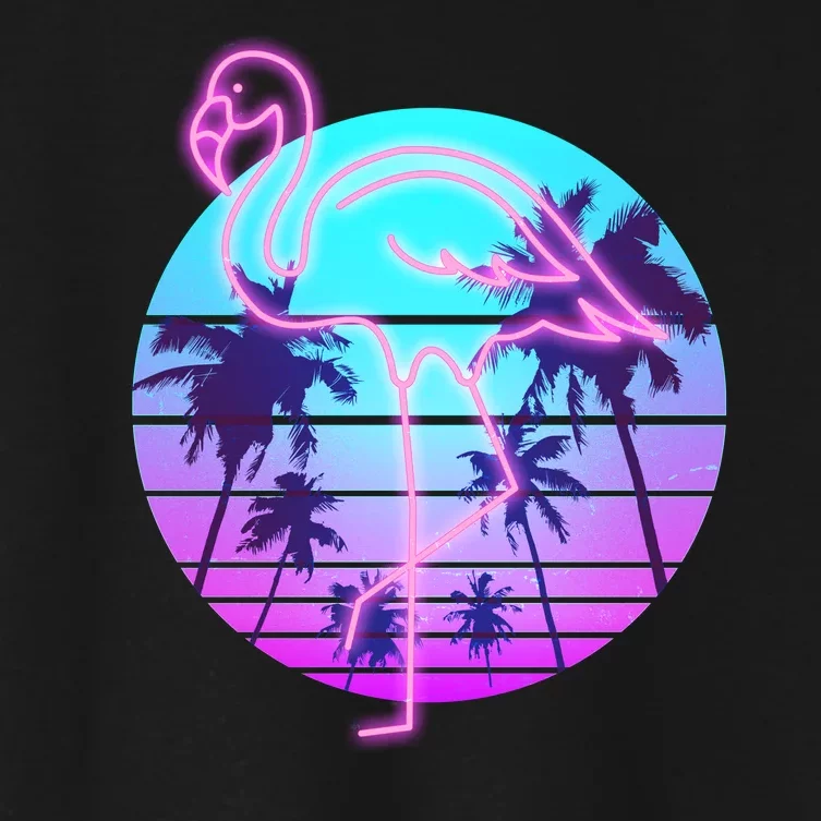 Retro Eighties 80's Neon Flamingo Emblem Women's Crop Top Tee