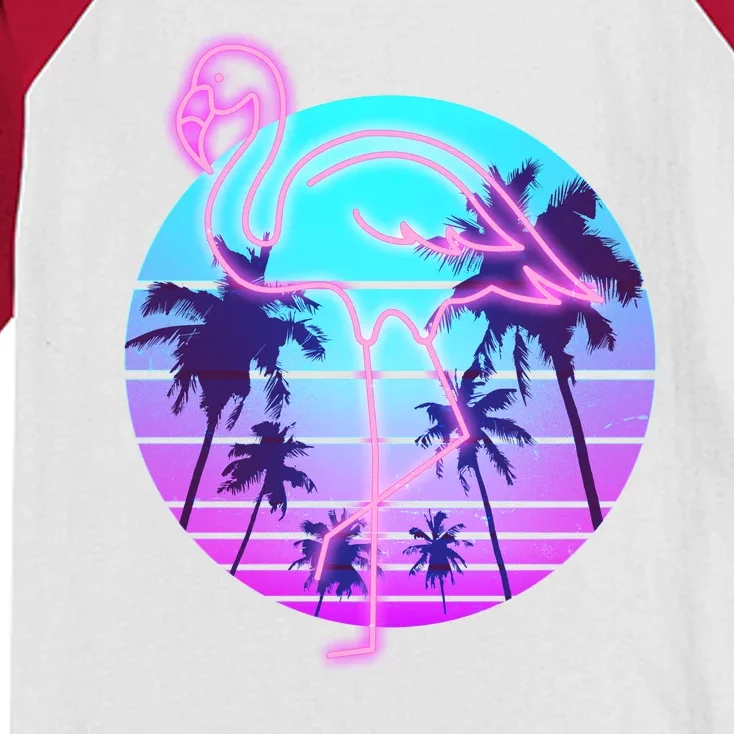 Retro Eighties 80's Neon Flamingo Emblem Kids Colorblock Raglan Jersey