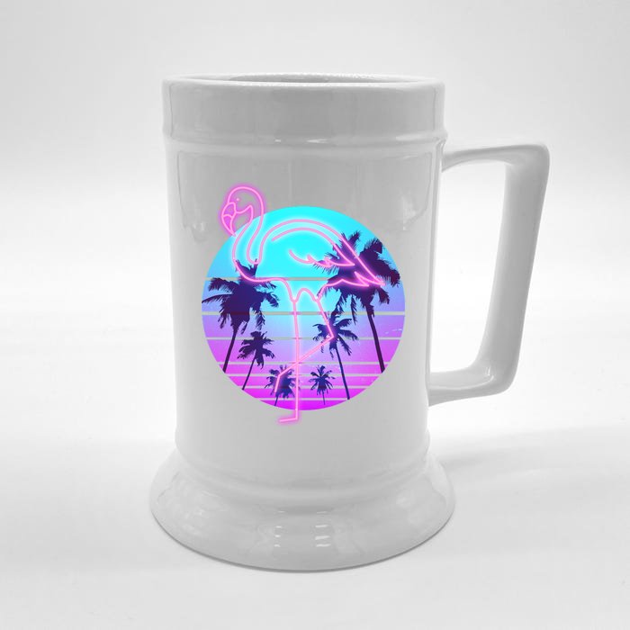 Retro Eighties 80's Neon Flamingo Emblem Front & Back Beer Stein