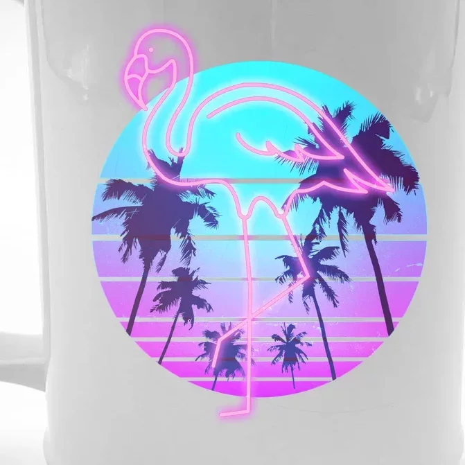 Retro Eighties 80's Neon Flamingo Emblem Front & Back Beer Stein