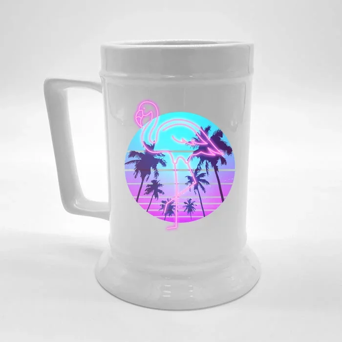 Retro Eighties 80's Neon Flamingo Emblem Front & Back Beer Stein