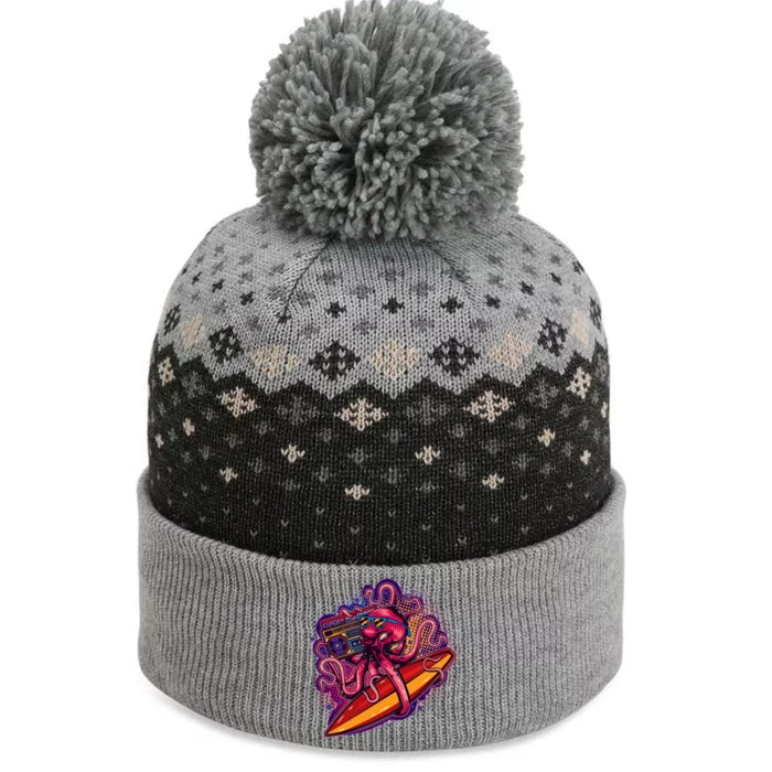 Retro Eighties 80's Surfer Octopus The Baniff Cuffed Pom Beanie