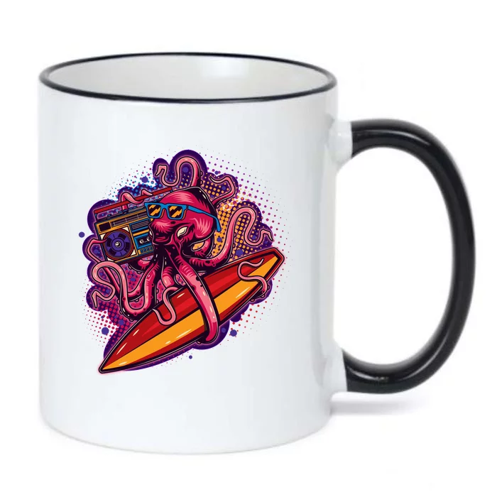 Retro Eighties 80's Surfer Octopus Black Color Changing Mug