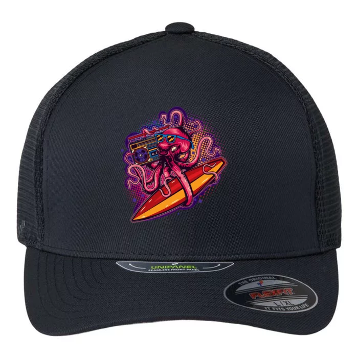 Retro Eighties 80's Surfer Octopus Flexfit Unipanel Trucker Cap