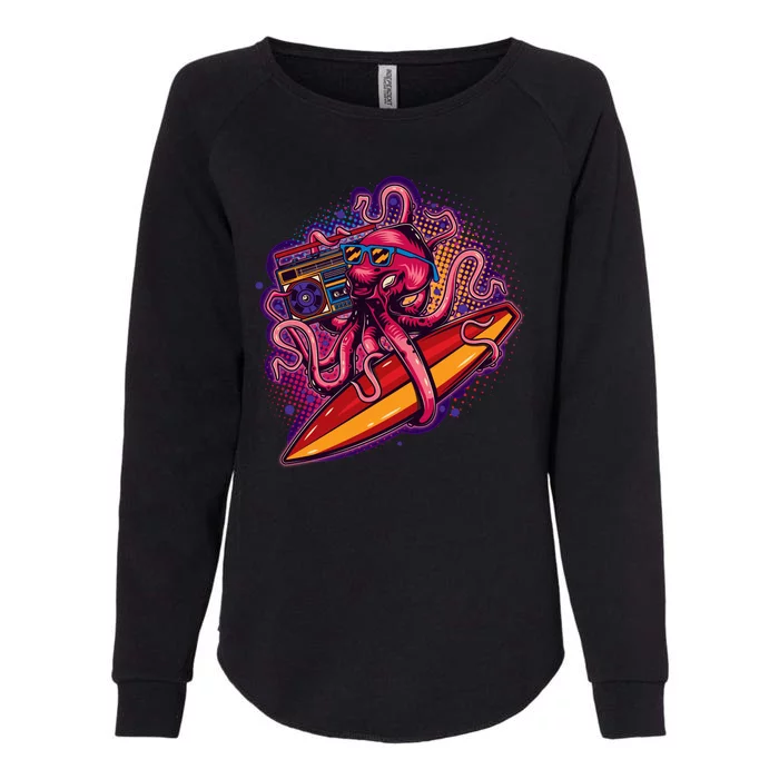 Retro Eighties 80's Surfer Octopus Womens California Wash Sweatshirt