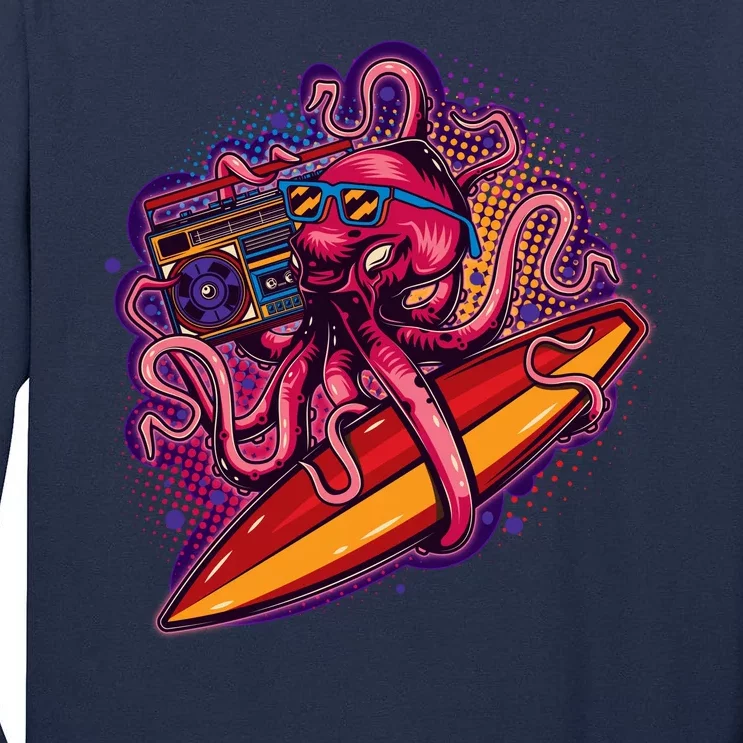 Retro Eighties 80's Surfer Octopus Tall Long Sleeve T-Shirt