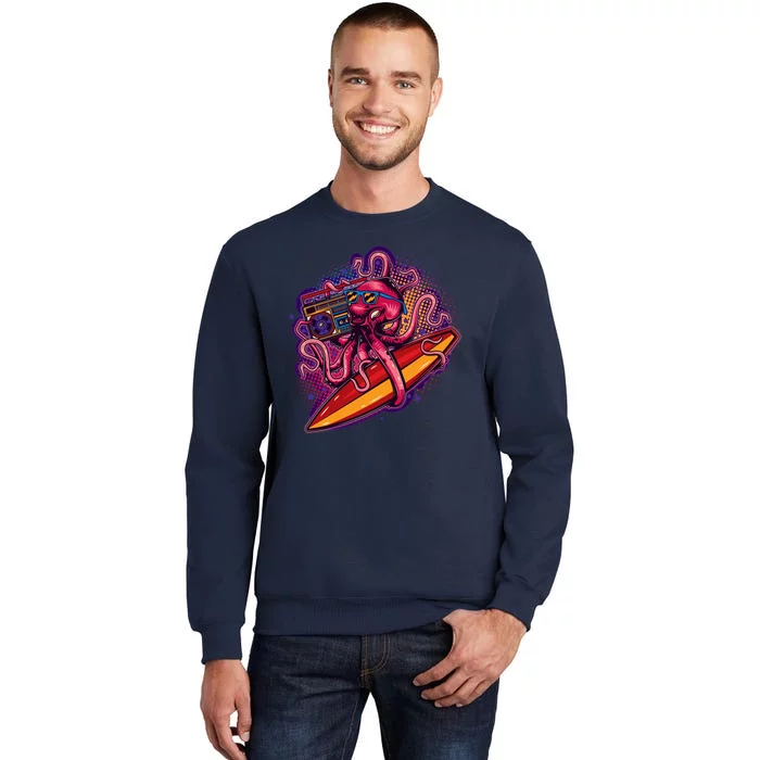 Retro Eighties 80's Surfer Octopus Tall Sweatshirt