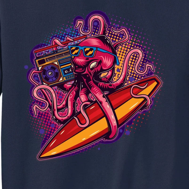 Retro Eighties 80's Surfer Octopus Tall Sweatshirt