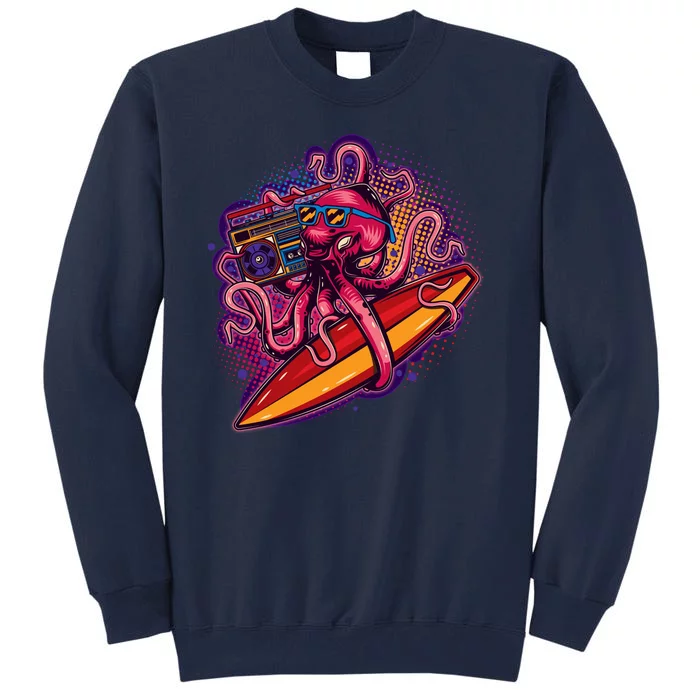 Retro Eighties 80's Surfer Octopus Tall Sweatshirt