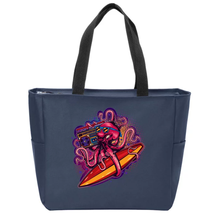 Retro Eighties 80's Surfer Octopus Zip Tote Bag