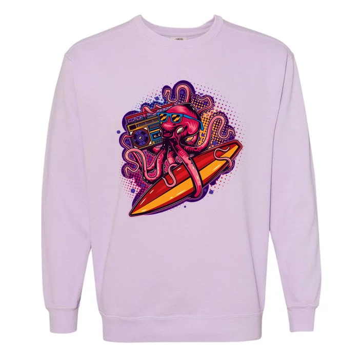 Retro Eighties 80's Surfer Octopus Garment-Dyed Sweatshirt