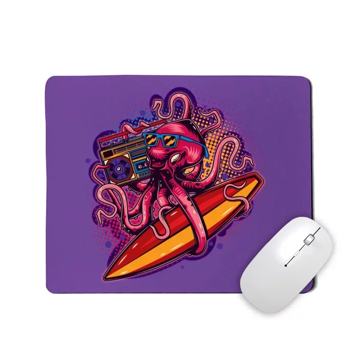 Retro Eighties 80's Surfer Octopus Mousepad