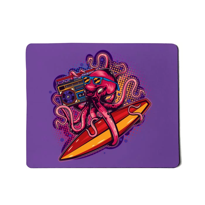 Retro Eighties 80's Surfer Octopus Mousepad