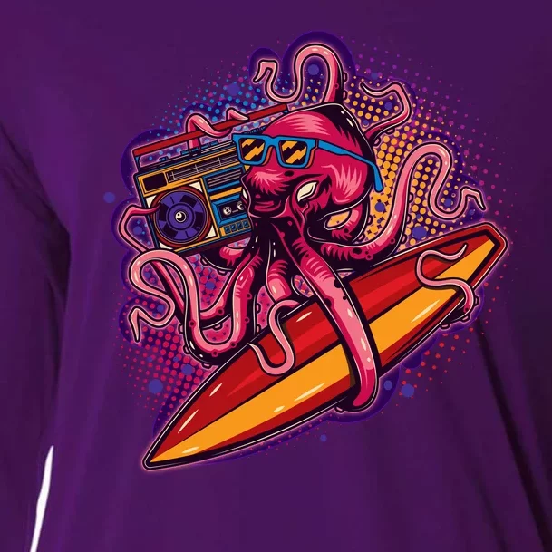 Retro Eighties 80's Surfer Octopus Cooling Performance Long Sleeve Crew