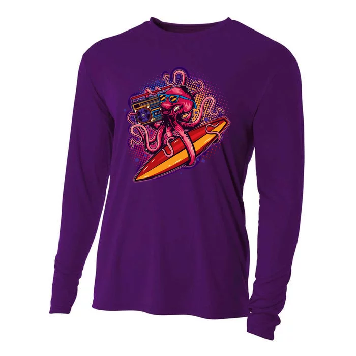 Retro Eighties 80's Surfer Octopus Cooling Performance Long Sleeve Crew