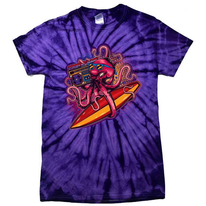 Retro Eighties 80's Surfer Octopus Tie-Dye T-Shirt