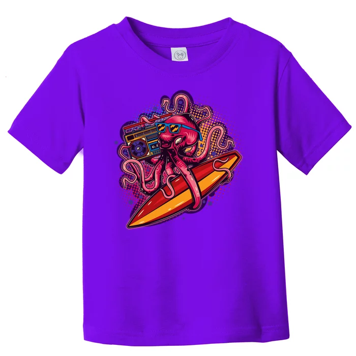 Retro Eighties 80's Surfer Octopus Toddler T-Shirt