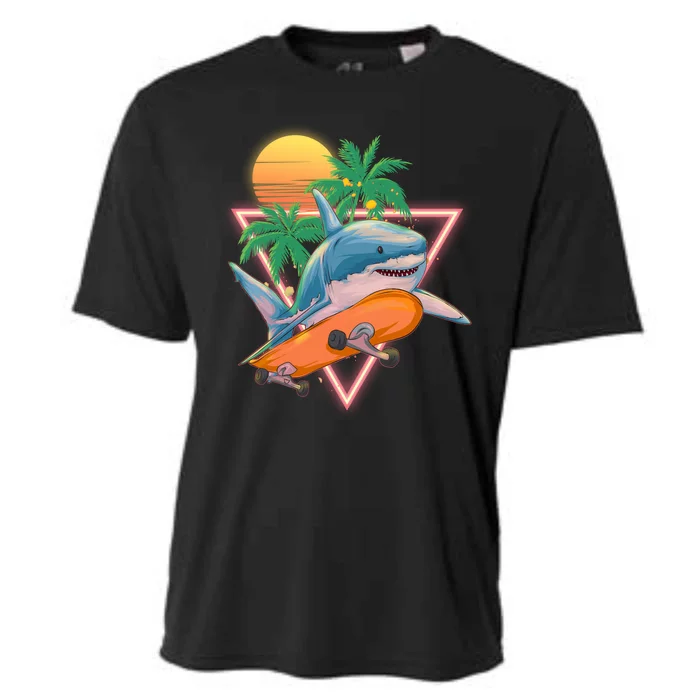 Retro Eighties 80's Skateboarding Shark Cooling Performance Crew T-Shirt