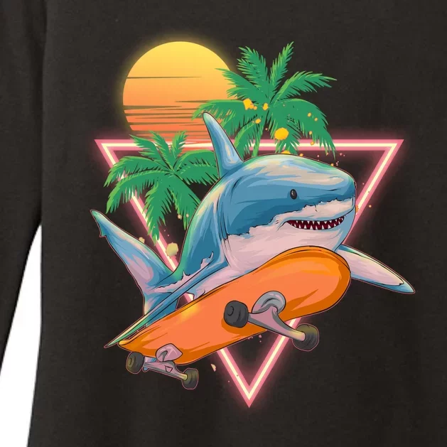 Retro Eighties 80's Skateboarding Shark Womens CVC Long Sleeve Shirt