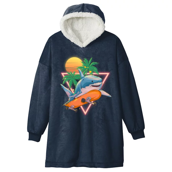 Retro Eighties 80's Skateboarding Shark Hooded Wearable Blanket