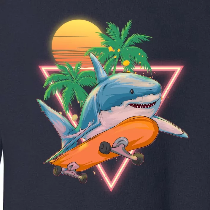 Retro Eighties 80's Skateboarding Shark Toddler Sweatshirt