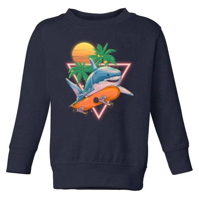 Retro Eighties 80's Skateboarding Shark Toddler Sweatshirt