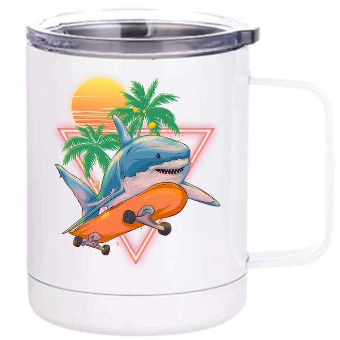 Retro Eighties 80's Skateboarding Shark Front & Back 12oz Stainless Steel Tumbler Cup