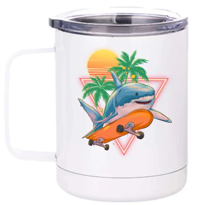 Retro Eighties 80's Skateboarding Shark Front & Back 12oz Stainless Steel Tumbler Cup