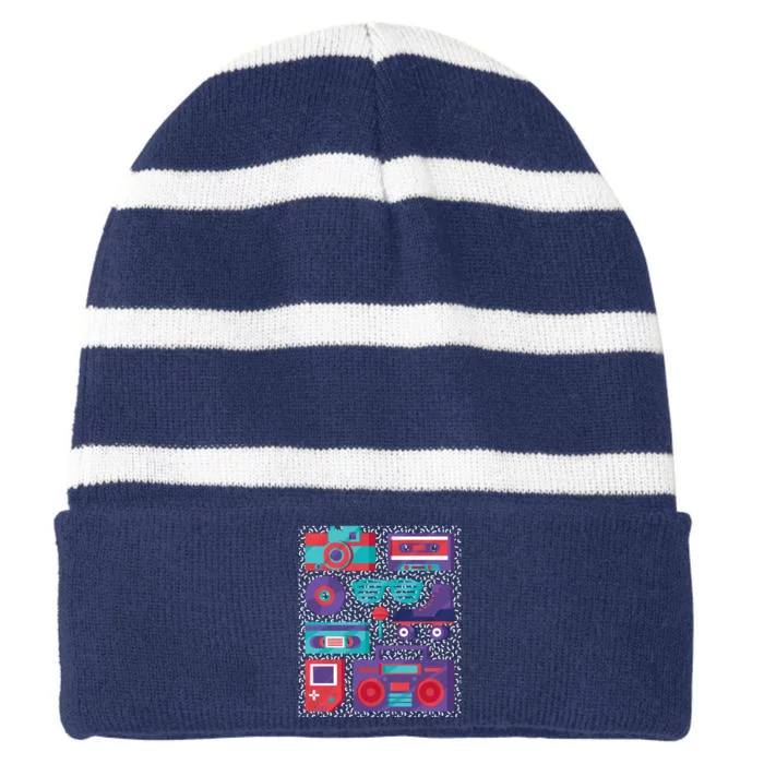 Retro Elements 90s Striped Beanie with Solid Band