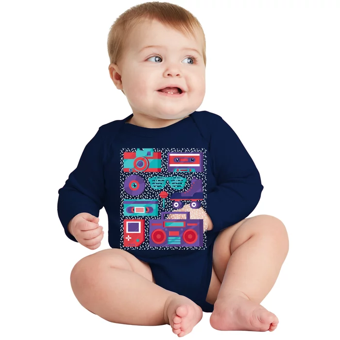 Retro Elements 90s Baby Long Sleeve Bodysuit