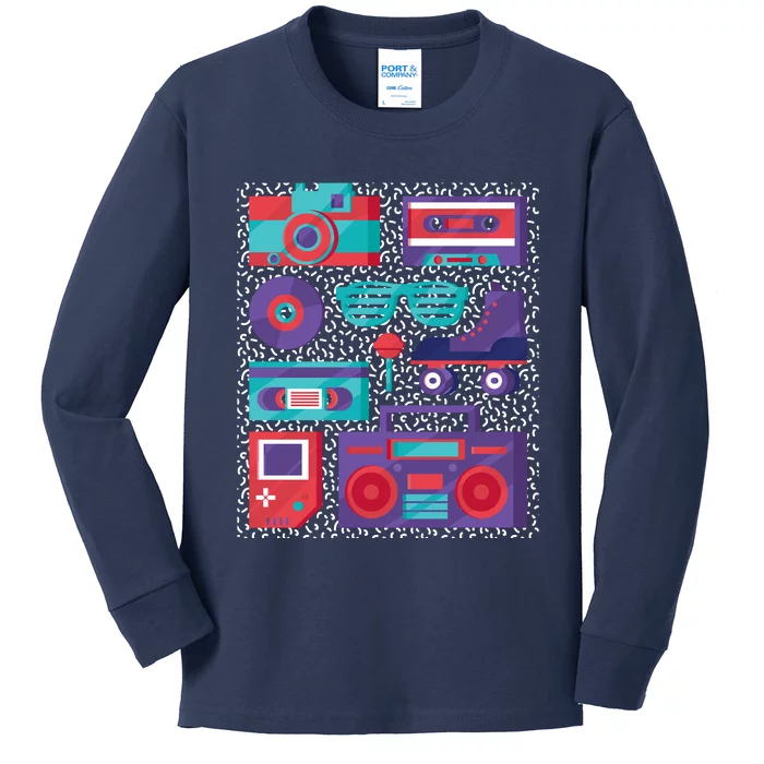 Retro Elements 90s Kids Long Sleeve Shirt