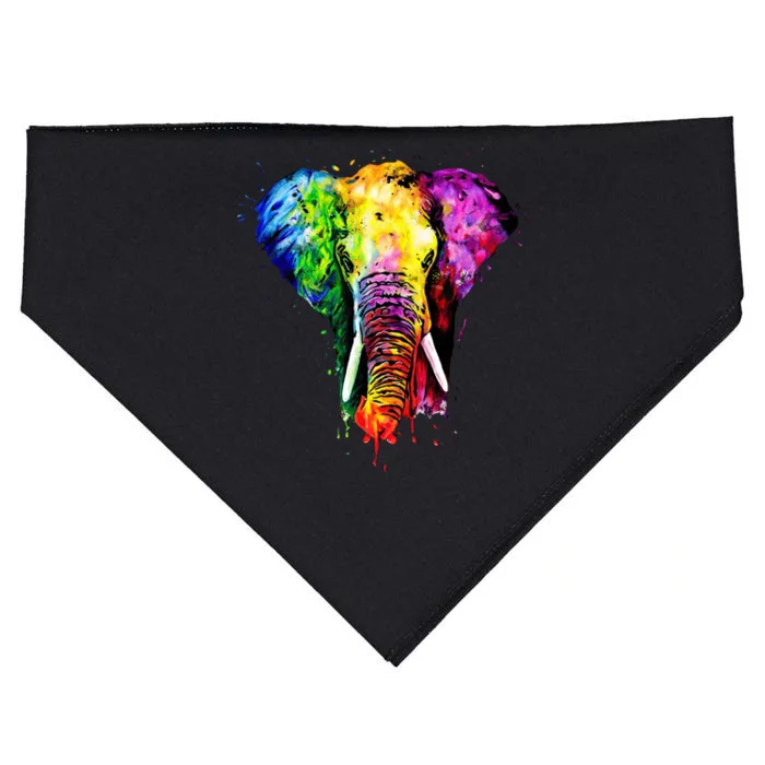 Rainbow Elephant Art Cute Gift USA-Made Doggie Bandana