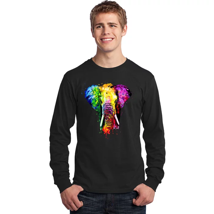 Rainbow Elephant Art Cute Gift Long Sleeve Shirt