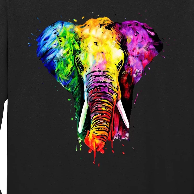 Rainbow Elephant Art Cute Gift Long Sleeve Shirt