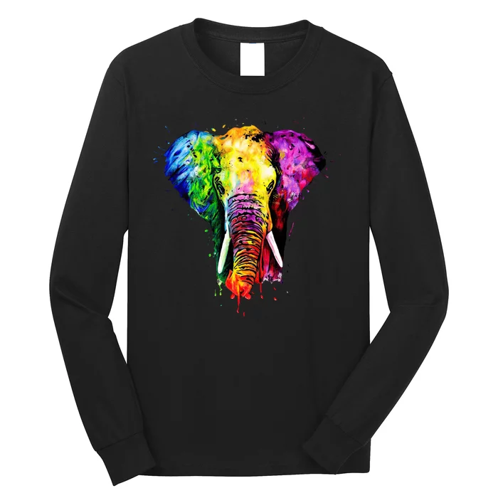 Rainbow Elephant Art Cute Gift Long Sleeve Shirt