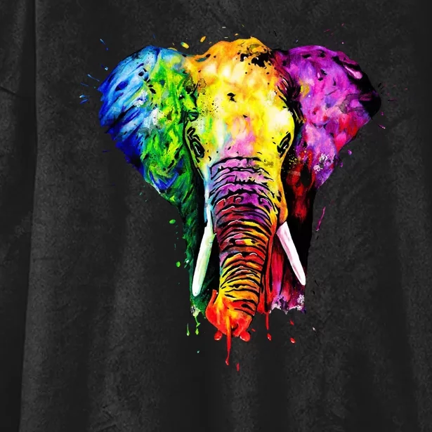 Rainbow Elephant Art Cute Gift Hooded Wearable Blanket