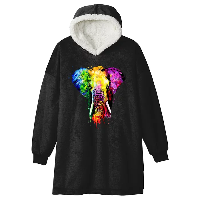 Rainbow Elephant Art Cute Gift Hooded Wearable Blanket