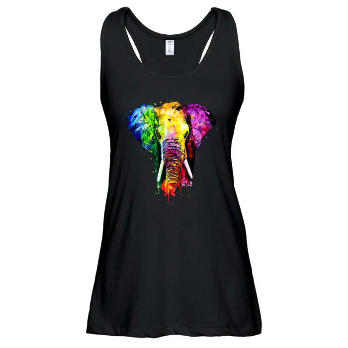 Rainbow Elephant Art Cute Gift Ladies Essential Flowy Tank