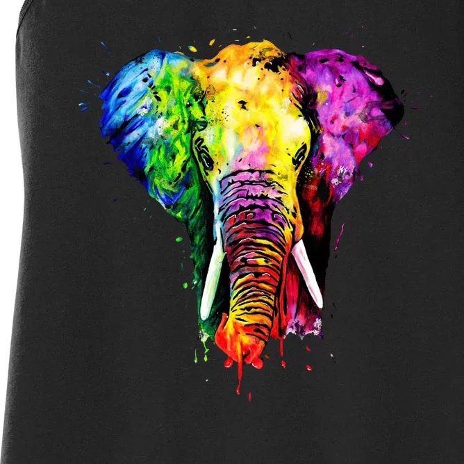 Rainbow Elephant Art Cute Gift Women's Racerback Tank