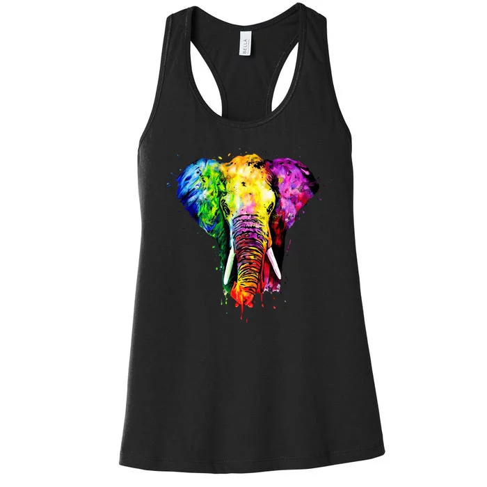 Rainbow Elephant Art Cute Gift Women's Racerback Tank