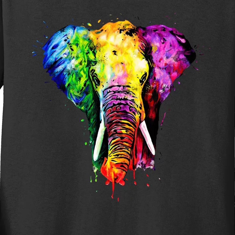 Rainbow Elephant Art Cute Gift Kids Long Sleeve Shirt