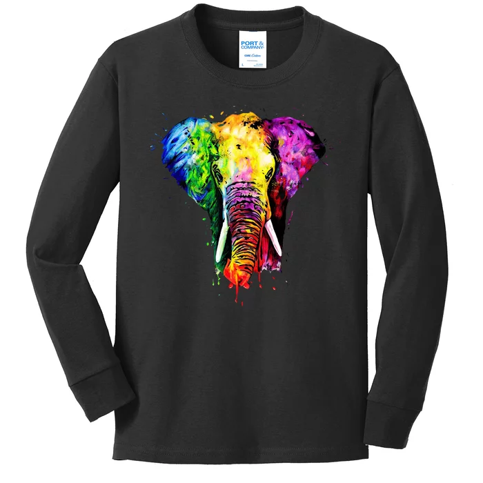 Rainbow Elephant Art Cute Gift Kids Long Sleeve Shirt