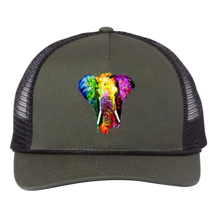 Rainbow Elephant Art Cute Gift Retro Rope Trucker Hat Cap