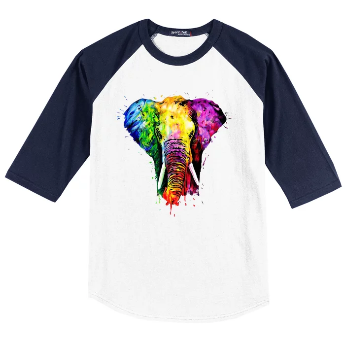 Rainbow Elephant Art Cute Gift Baseball Sleeve Shirt