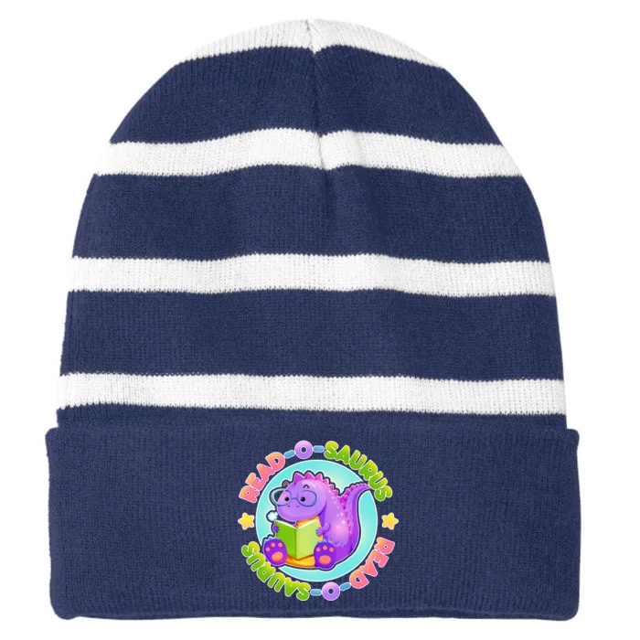 Read-O-Saurus Striped Beanie with Solid Band